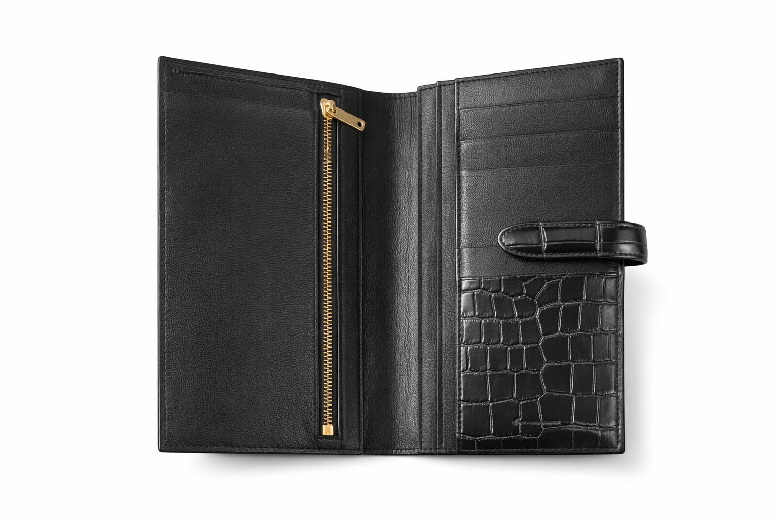 クロコダイル長財布 — 内側全開